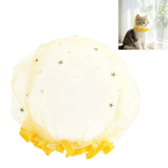 Pet Cat Head Net, Breathable Mesh Head Cover Protector for Small Dog Cat, Anti-Scavenging Muzzle Mask Elastic Net with Quick Release Buckle for Walking,Yellow - 1pc