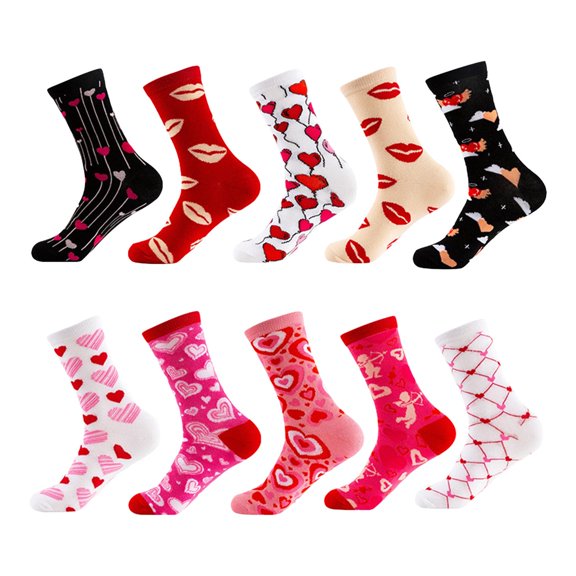 Milageto 10 Pairs Valentine's Day Socks Heart Socks Soft Valentines Day Gifts for Him