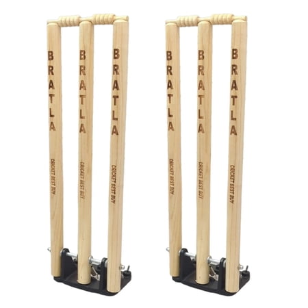 Bratla Cricket Spring Back Return Wicket Stumps Pro Metal Base Multi Surface Placement