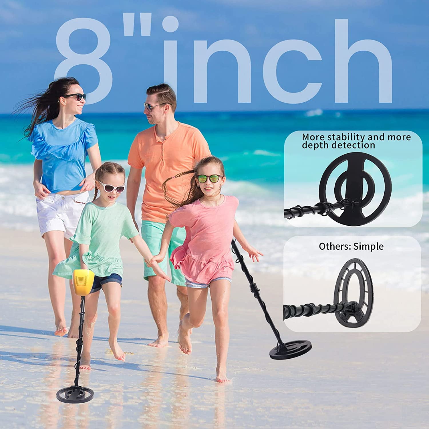 Vemingo Gold LCD Battery Metal Detector, with 33"-42" Adjustable Stem and 8" Waterproof Coil for Kids Adults