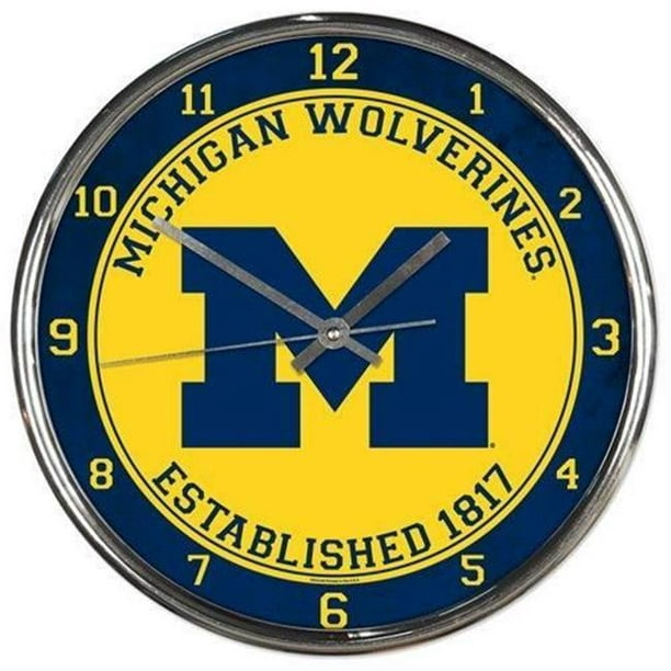 Horloge Murale Ronde en Chrome des Loups du Michigan