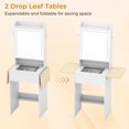 thumbnail image 4 of Foldable Drop Leaf Makeup Vanity Desk with 3 Color LED Mirror & Charging Hub, Vanity Desk Set with Storage & Cushioned Stool for Bedrooms Apartments, White, 4 of 7