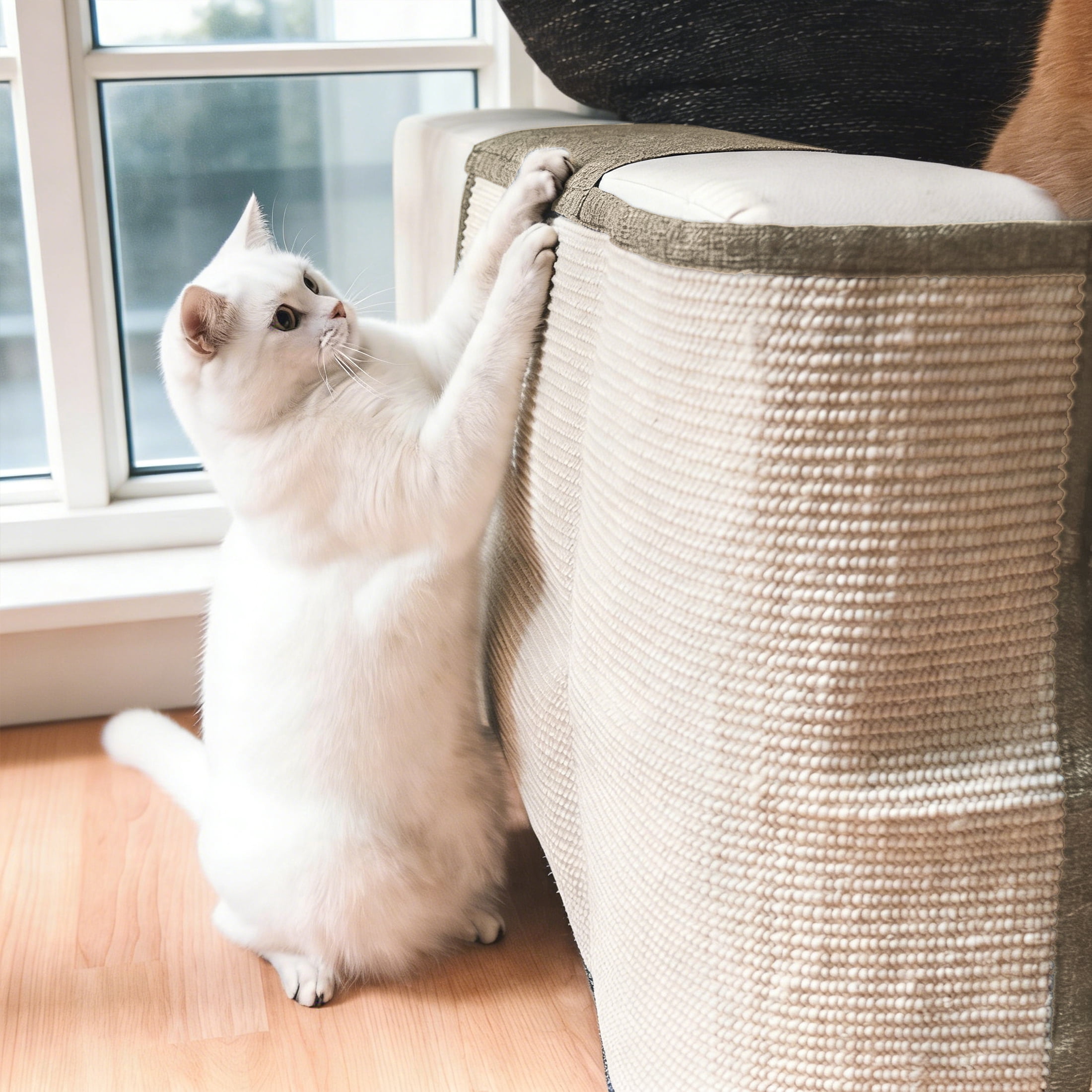 NATPLUS Cat Scratch Mat Sofa Protector, Natural Sisal Furniture Scratching Pad with Storage Pockets, Durable Anti-Scratch Couch Guard for Sofa Armrest & Furniture Protection
