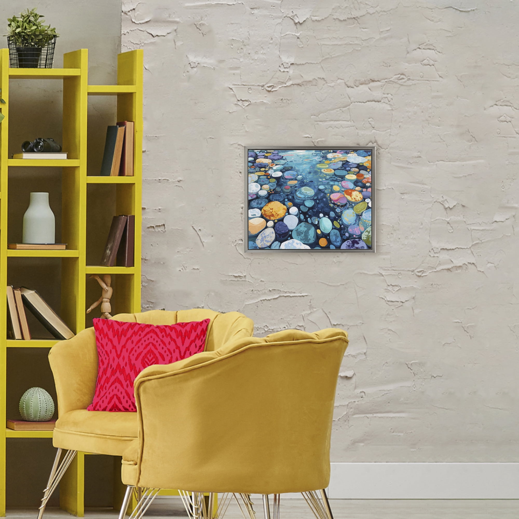 Stupell Industries Rainbow Rocks in River Gray Framed Floater Canvas Wall Art, design by Franklyn Gregory
