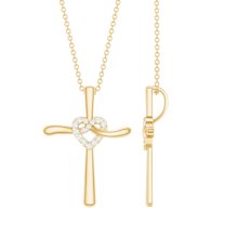 Rosec Jewels Lab Grown Diamond Cross Necklace with Knot Heart (Ef-Vs Quality) - Ready to Gift Cross Pendant for Christmas, 10K Yellow Gold