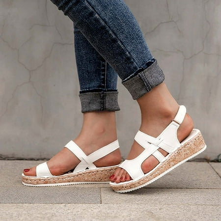 

Pejock Summer Sandals Savings Clearance 2023! Women s Open Toe Buckle Ankle Platform Wedge Sandals Flat Wedge Heel Casual Buckle Solid Color Fish Mouth Female Sandals