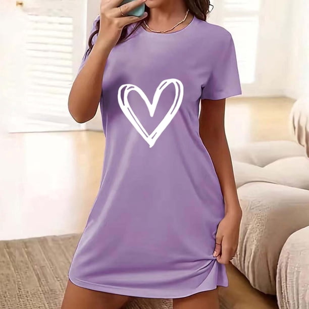 Camisón corto de poliéster para mujer, talla grande, estampado de San Valentín, cuello redondo, manga corta
