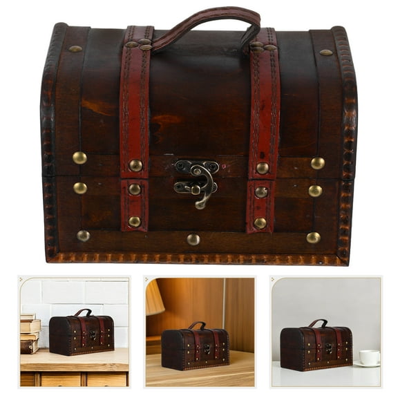 NIAIZEK Dark Brown Small Wooden Treasure Chest with Metal Details for Jewelry Storage and Home Organization