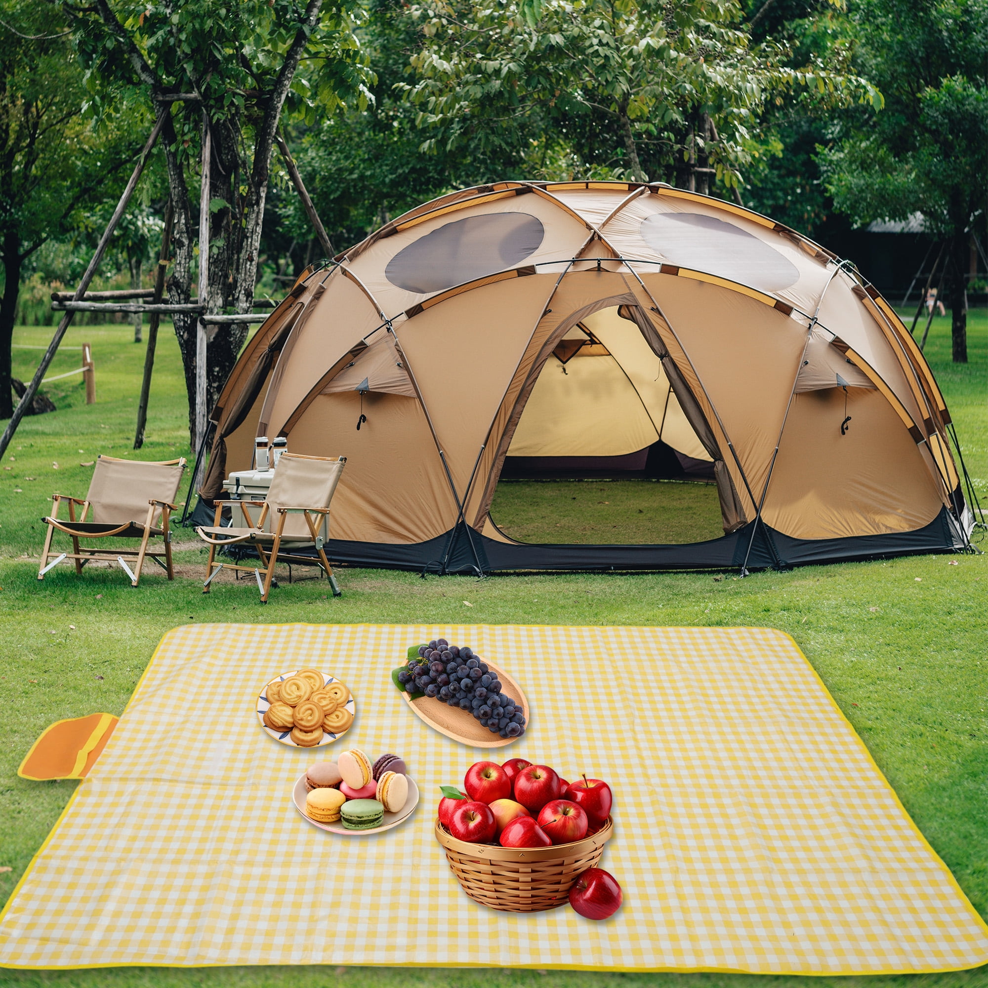 Unique Bargains Picnic Blanket Beach Mat Lightweight with Handle Yellow 150x100cm