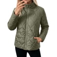 thumbnail image 2 of Chiccall Womens Quilted Puffer Jacket Full Zip Long Sleeve Winter Cotton Padded Coat Lightweight Warm Outerwear Army Green 2XL, 2 of 9