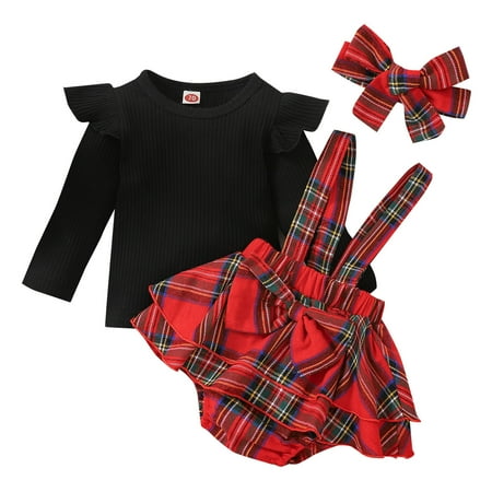 

QYZEU Preppy Clothes for Girls 10-12 Sweat Suit for Teen Girls Girls Long Sleeve Ribbed Tops T Shirt Ruffles Plaid Prints Suspenders Shorts Headbands Outfits