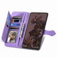 thumbnail image 5 of SaniMore Case for Google Pixel 7 6.3" 2022, PU Leather Zipper Wallet Detachable Lanyard Retro Embossed Flower Crad Slots Flip Kickstand Full Body Protective Drop-proof Case For Google Pixel 7, Purple, 5 of 6
