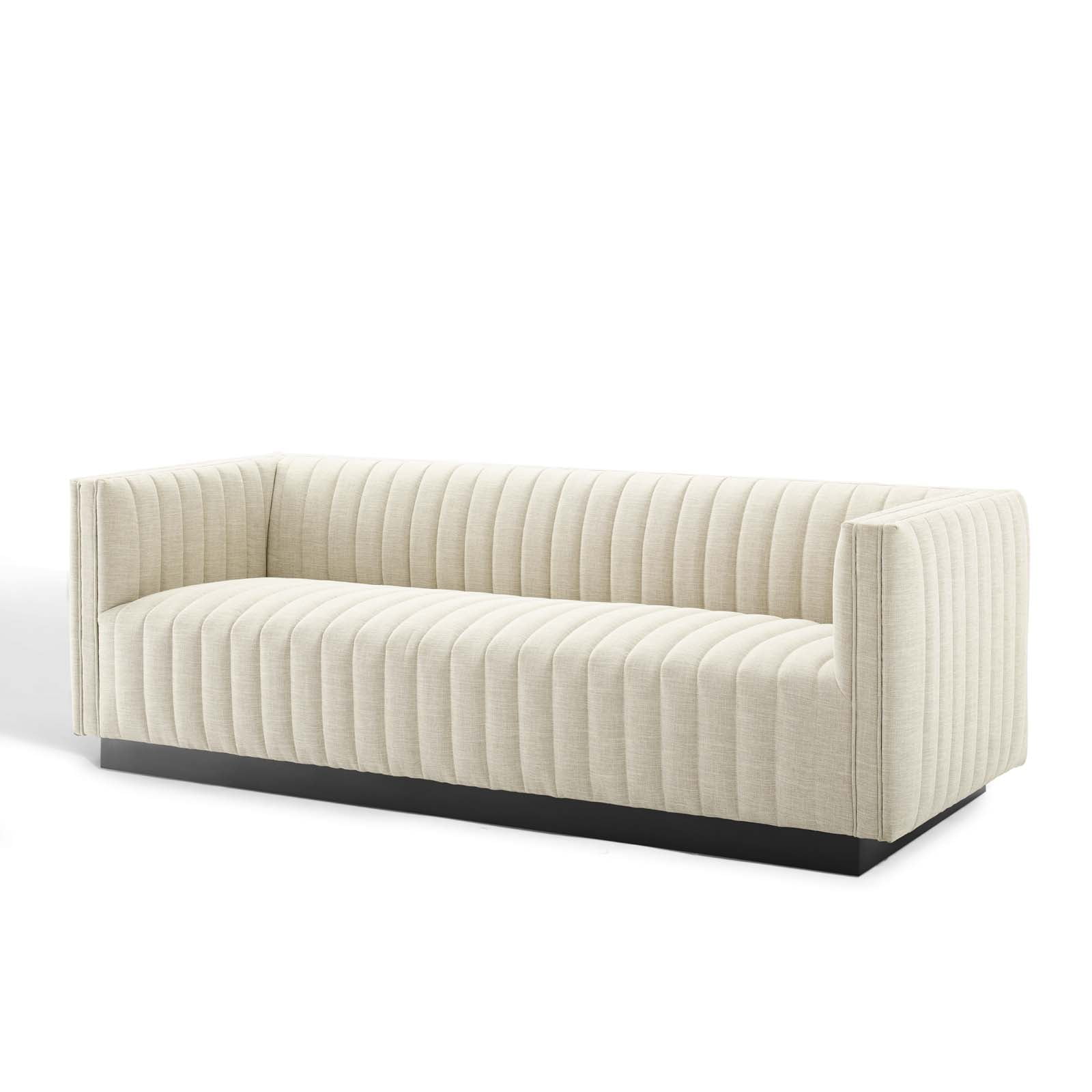 Tufted Sofa, Fabric, Beige, Modern Contemporary Urban Design, Living