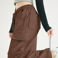 thumbnail image 6 of Qulqfy Women's Bronze Pants Parachute Petite Cargo Pants High Waisted Fall Travel Wide Leg Pants for Women, 6 of 7