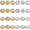 thumbnail image 1 of 32 cuentas espaciadoras huecas, 2 estilos: cuentas redondas, doradas/plateadas, de latón tejido, cuentas sueltas de estilo tibetano., 1 of 9
