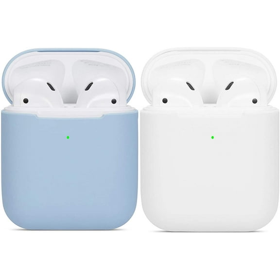 Compatible Airpods Case, 2 Pack Protective Ultra-Thin Soft Silicone Shockproof Non-Slip Protection Accessories Cover Case for Apple Airpods 2 & 1 Charging Case - Light Blue White