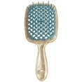 thumbnail image 1 of Peine de masaje hueco de malla dorada transparente con destellos para cabello sin nudos, peine de forma esponjosa de doble uso seco y húmedo, 1 of 6