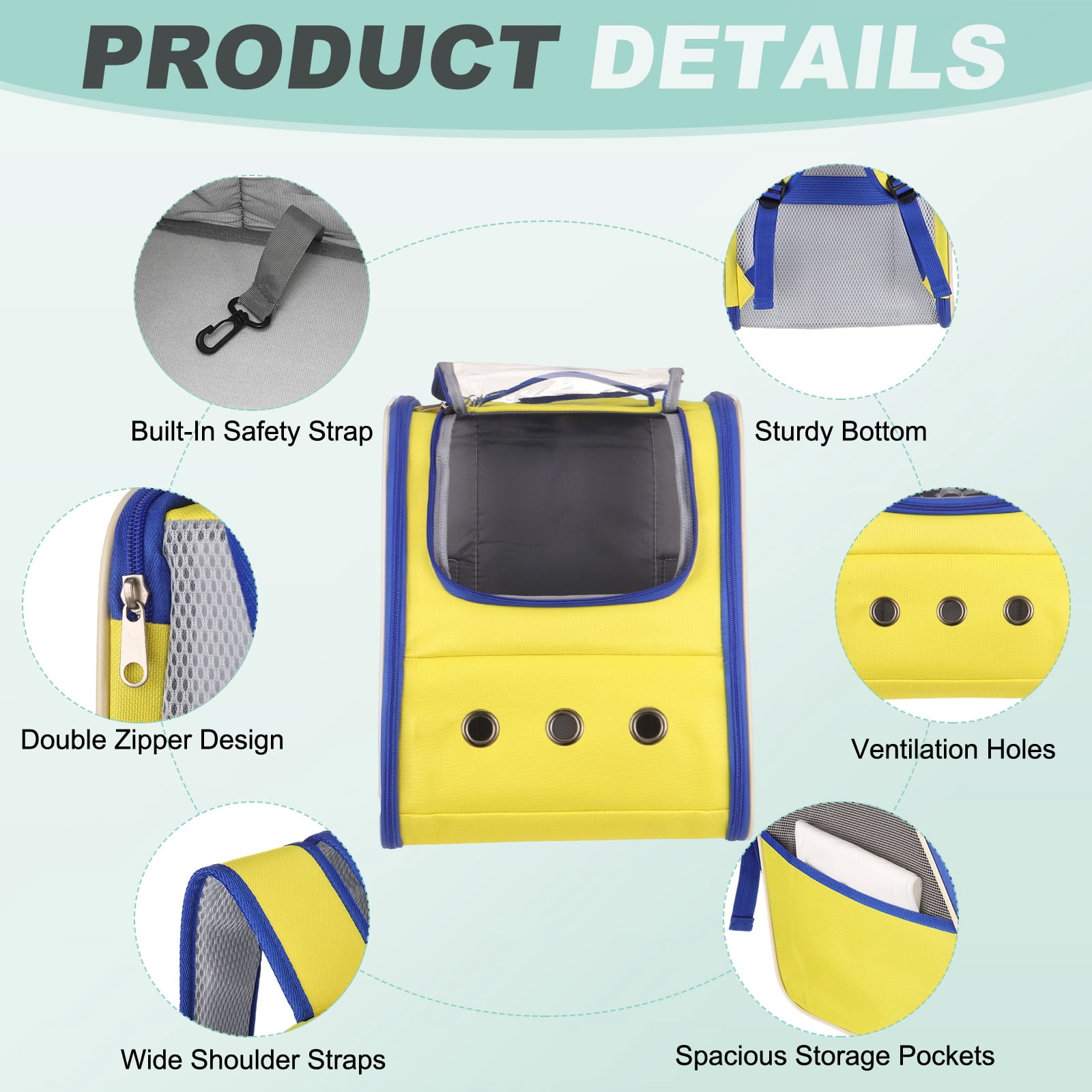 Uxcell Cat Backpack Carrier, Portable and Ventilated, Oxford Cloth for Cats or Small Dogs (Yellow/Blue, 12.6"x11"x15")