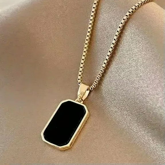 GKNET Stylish Gold And Black Enamel Rectangle Pendant Necklace