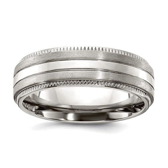 Titanium Brushed and Polished Textured Edge 7mm Band Size 12 Ring for Women and Men - 5.8 Grams
