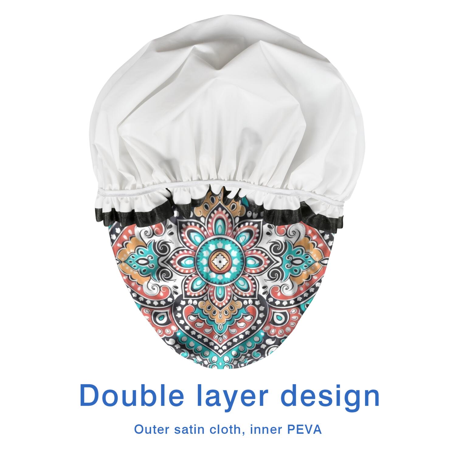 Shower Caps,Multicolor Ethnic Paisley Pattern Waterproof Shower Cap for Women 4 Pieces,Double Reusable Hair Cover for Shower PEVA Elastic Stretch Hem