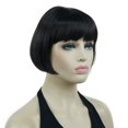 thumbnail image 2 of Lydell 6" Straight Short Bob Hair Flat Bangs Cute Central Dot Skin Top Heat Resistant Synthetic Wigs, Dark Brown, 2 of 8