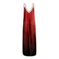 thumbnail image 5 of B91xZ Printemps Robes pour les Femmes Casual Manches V Cou Point Plissé une Ligne Fluide Robes, Vin, 5 of 5