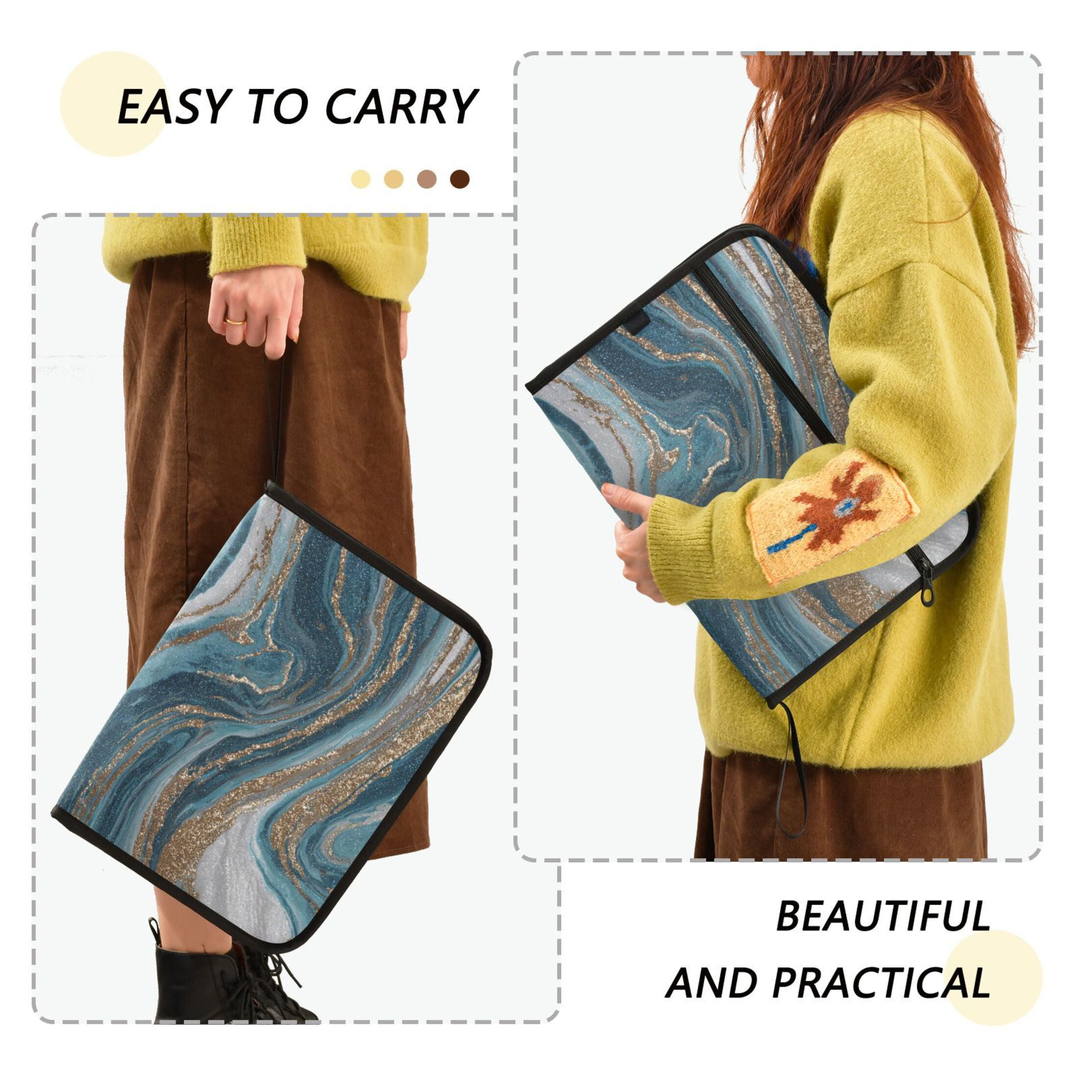 Accordion File Organizer with Zip Closure 13 Pockets Expanding File Folder Letter A4 Paper Document Organizer for Home Office Blue and Gold Swirling