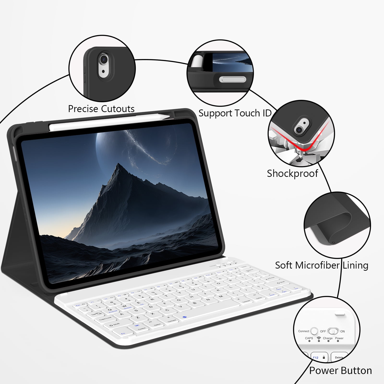 Kenke Case for iPad (A16) 11th Generation 11 inch 2025 with Keyboard,iPad 10th Generation 10.9 inch 2022 Detachable Bluetooth Keyboard Rechargeable,with Pencil Holder,Soft TPU Back Cover,Black