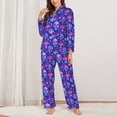 thumbnail image 2 of KLL blue Skull purple flower1 Print Women's Long Sleeve Pajamas with Pants Sleepwear Loungewear 2 Set-Small, 2 of 7