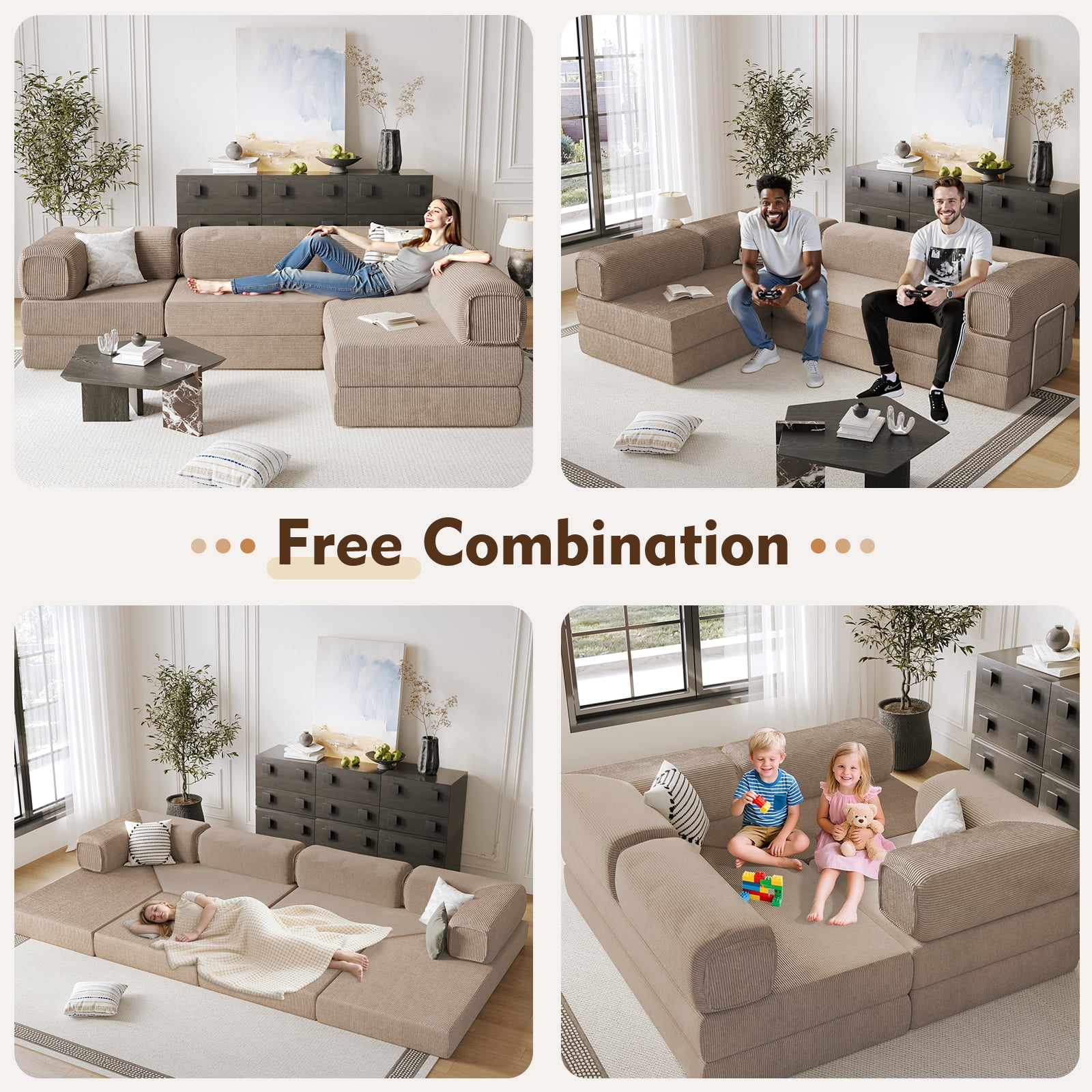 MEISSALIVVE 108" L-Shaped Modular Sectional Sofa with Chaise