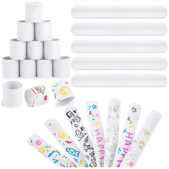 40 Pcs Slap Bracelets White DIY Snap Bracelets Bulk Wrist Bands Blank Snap Band Party Slap Bracelets for Birthday Party Favors Favors Treat Bags,8.7 x 1.2 inch,Topboutique