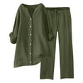 thumbnail image 2 of Fiaer,Women's V Neck Oversized Lounge Wear Sets,Loose Fit Casual Trendy Outfits Sets with Pockets,Women's Button down Shirts and Elastic Waisted Pants Green1 XL, 2 of 5