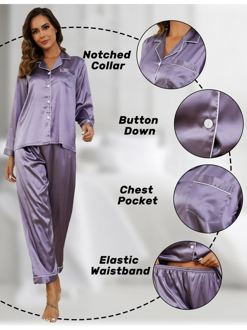 Womens Silk Pajama Sets Long Sleeve Satin Pajamas Set for Women