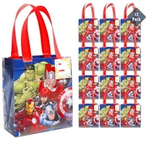 Avengers Party Favor Bag Set – 12 Pack Marvel Party Goodie Bags for Kids Bulk Reusable Mini Totes | Marvel Avengers Birthday Party Supplies