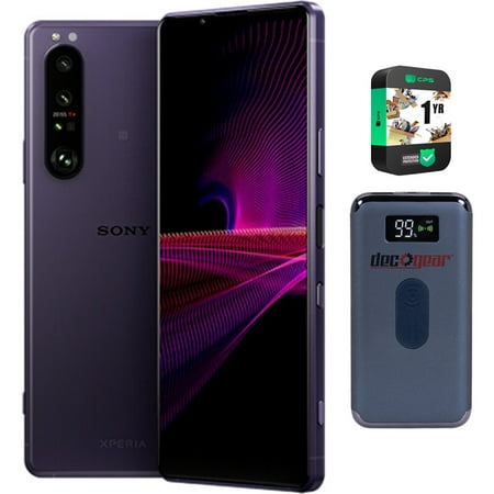 Sony XQBC62/V XPERIA 1 III Dual-SIM 256GB 5G Smartphone, Purple (Unlocked) Bundle with 1 Year Extended Protection Plan and Deco Gear 8000mAh Power Bank with Wireless Device Charging