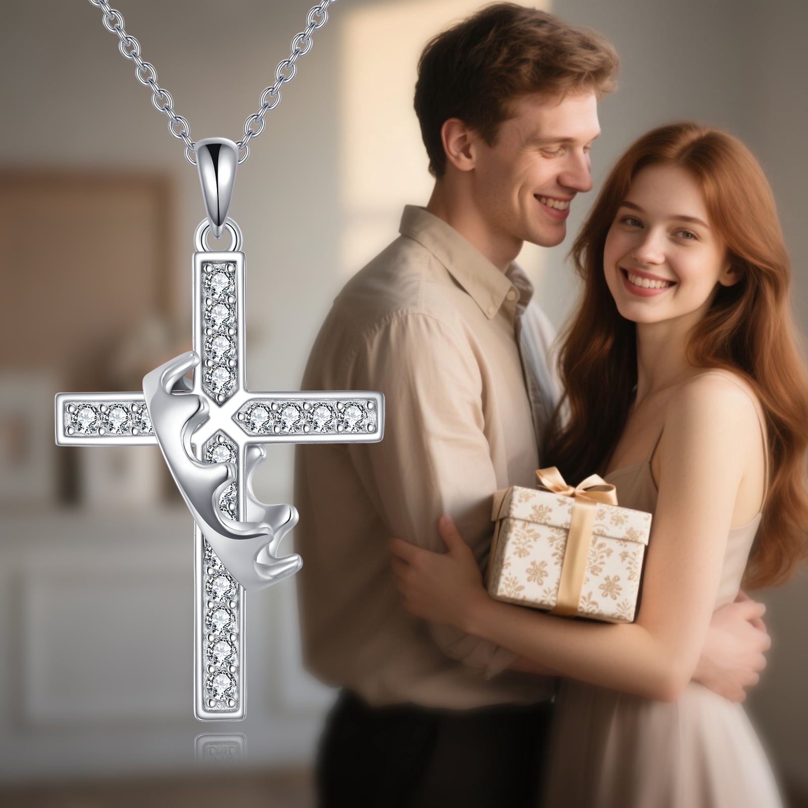 Crown Cross Necklace 925 Sterling Silver Crucifix Pendant Cross Jewelry Gifts for Women