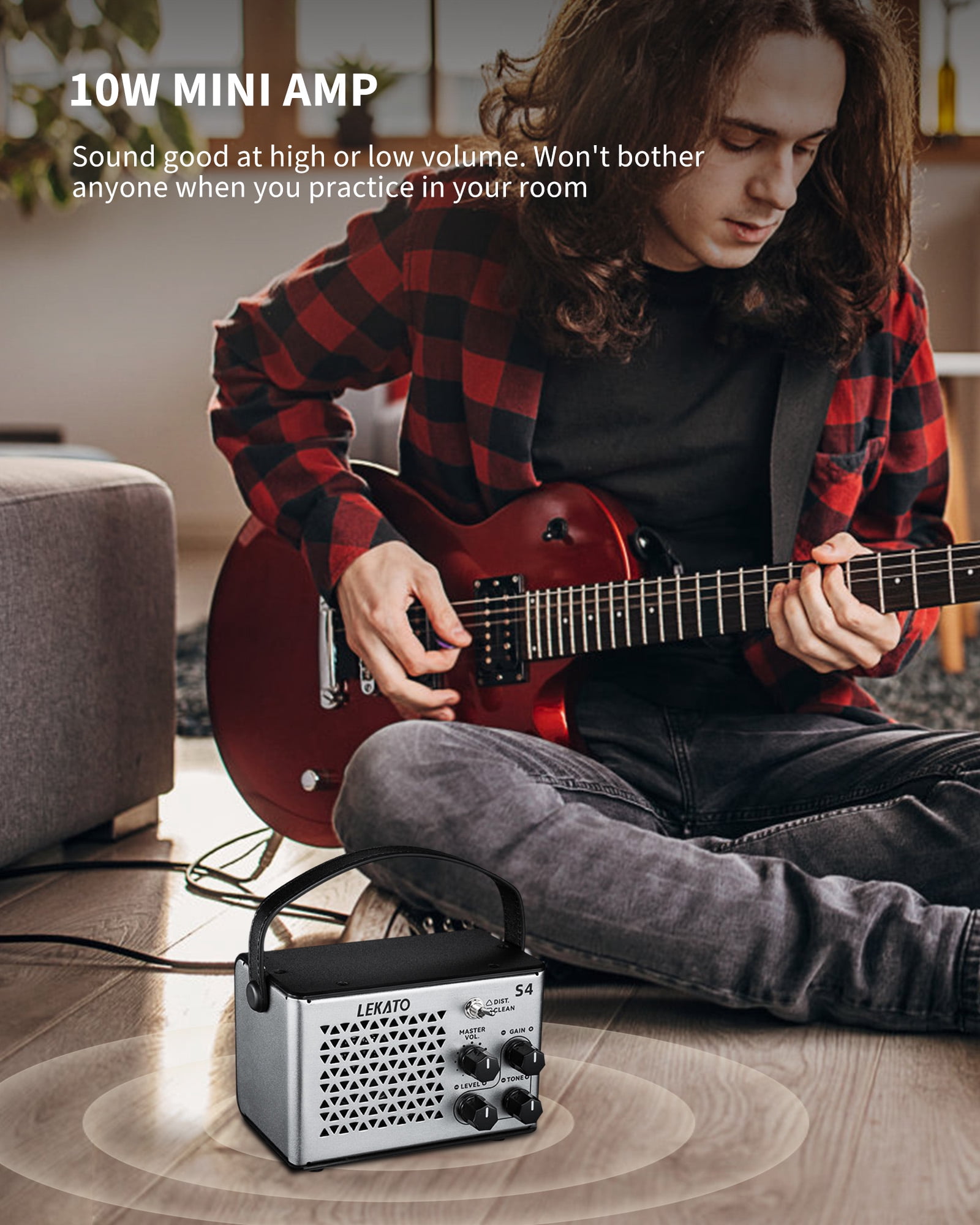 LEKATO Mini Guitar Amp Electric Guitar Amp 10W Clean Distortion Gain Control Bluetooth Rechargeable Guitar Amp Portable for Travel Indoor Practice