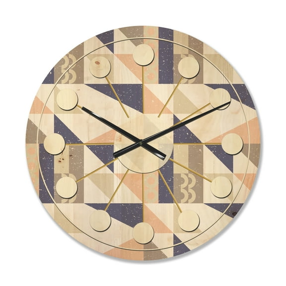 Designart 'Geometrical Retro Design X' Mid-Century Modern Wood Wall Clock