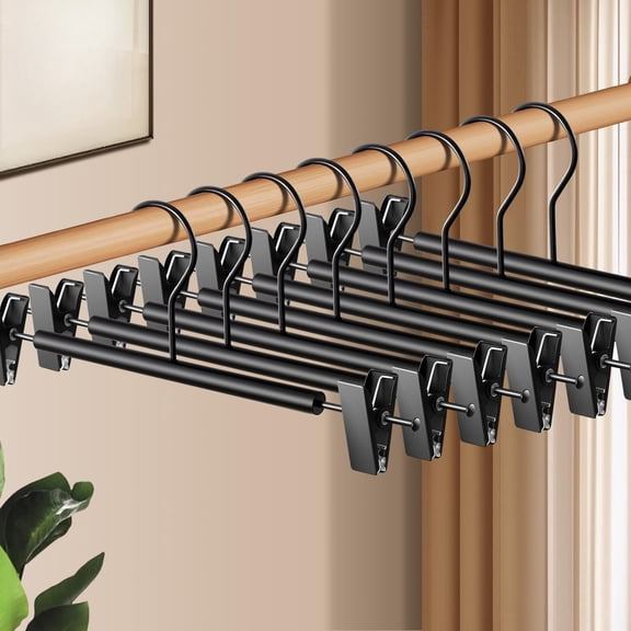 Wooden Pants Skirt Hangers with Clips，Non-Slip,Adjustable metal wide clips,Space-Saving,Heavy duty