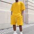 thumbnail image 4 of Men's 2 Piece Summer Outfits Short Sleeve Crewneck Tee and Elastic Drawstring Shorts Set Casual Lounge Beach Vacation Tracksuit Yellow 3XL, 4 of 4