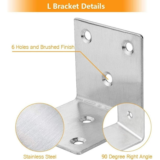 Soporte en L de acero inoxidable, 40x40 mm Soporte en ángulo recto de 90 grados Soporte en forma de L de metal con tornillos para fijación y reparación de juntas de muebles, Fonepro, 8 piezas ZefeiWu 1327534198010