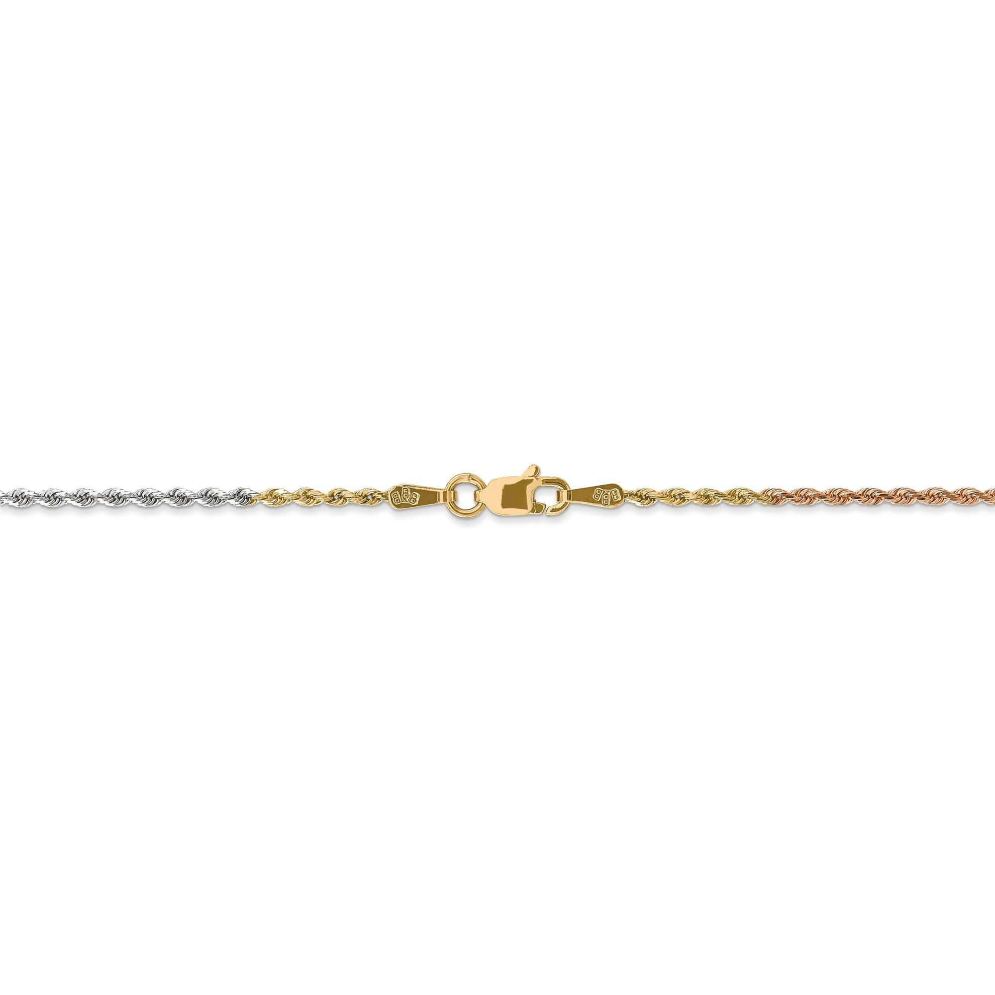 14k Tri-Color 1.5mm Diamond-cut Rope Chain Anklet in 14k Yellow, White, and Rose Gold Tri-Color