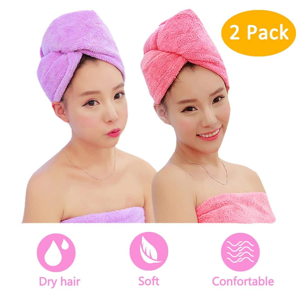 Hair Towels Wrap 2 Pack Microfiber Hair Towel Twist Cap Soft Absorbent