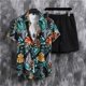 thumbnail image 2 of Conjuntos cortos Cagnkofi para hombre, conjuntos de 2 piezas, chándales de verano, conjunto informal de camisa y pantalones cortos de manga corta con estampado de rayas y botones, 2 of 7