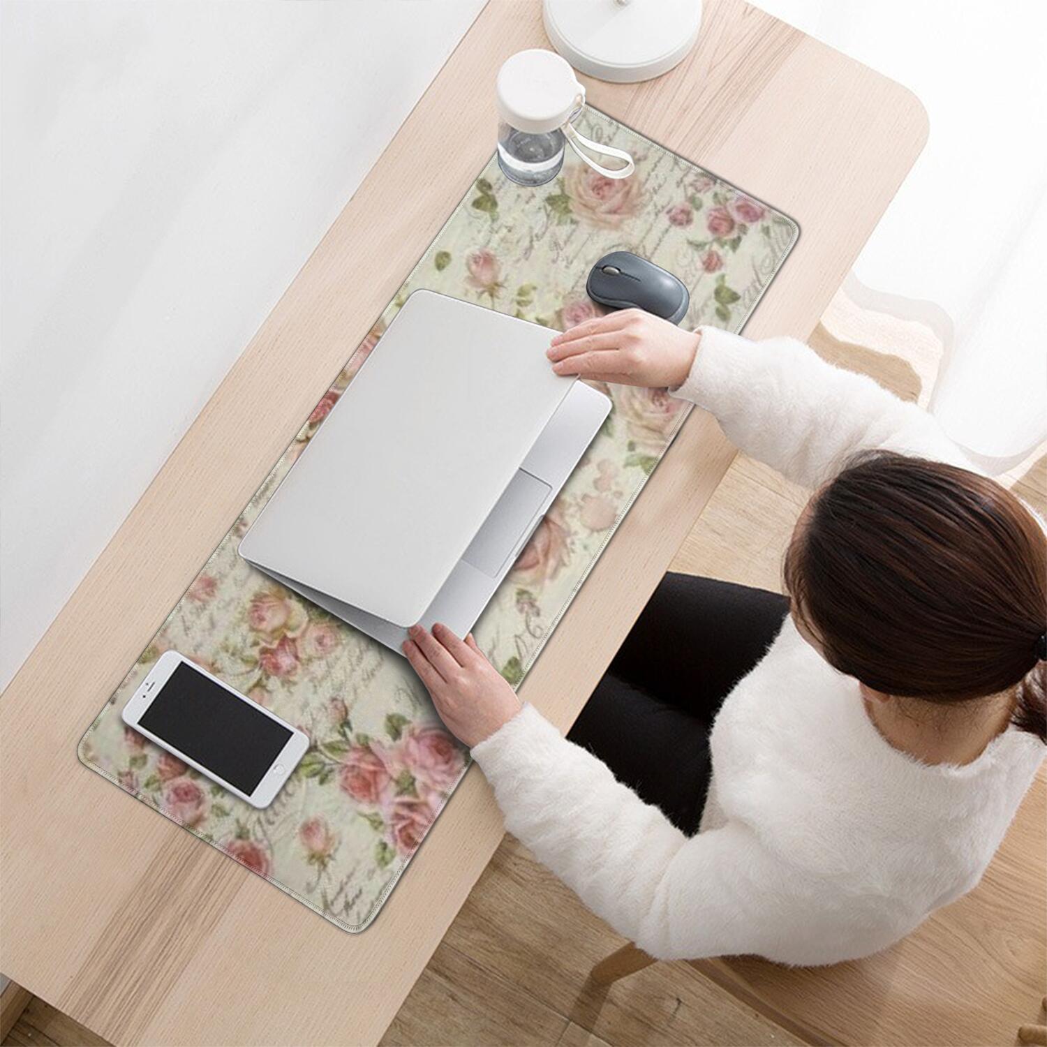 Long Mouse Pads for Desk,Pioneer Flower Floral Print Pattern Desk Mats on Top Of Desks, Desk Mouse Pad Extra Large with 3mm Non-Slip Base and Stitched Edge for Gaming,Office,Work,Home 31.5"x11.8"