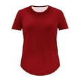 thumbnail image 4 of Horkkom Short Sleeve Shirts for Women Summer Plus Size T Shirts Casual Solid Color Crew Neck Tops Red 3XL, 4 of 4