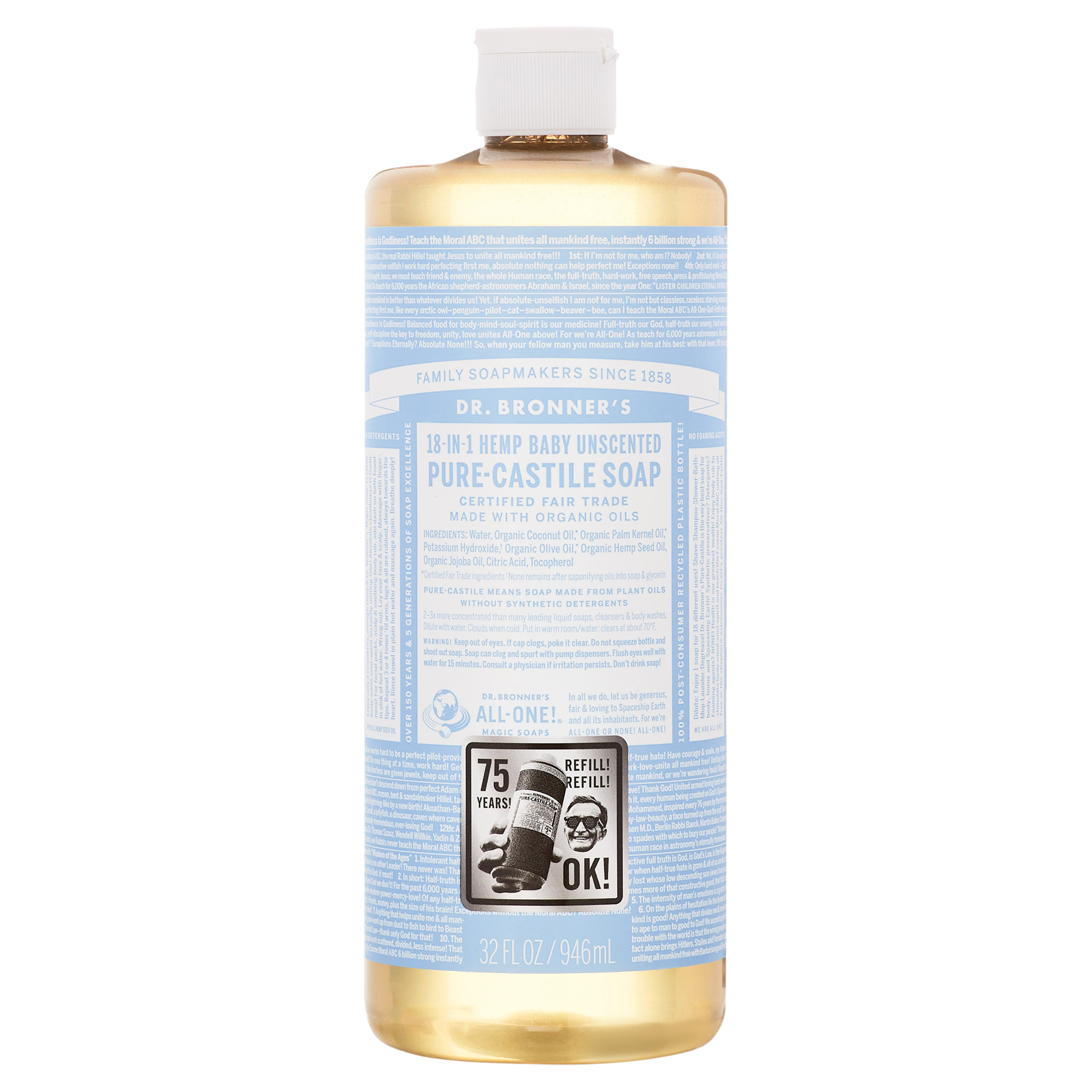 Dr. Bronner's Magic Soap - Castile Liquid - Baby Unscented - 32 oz - image 2 of 4
