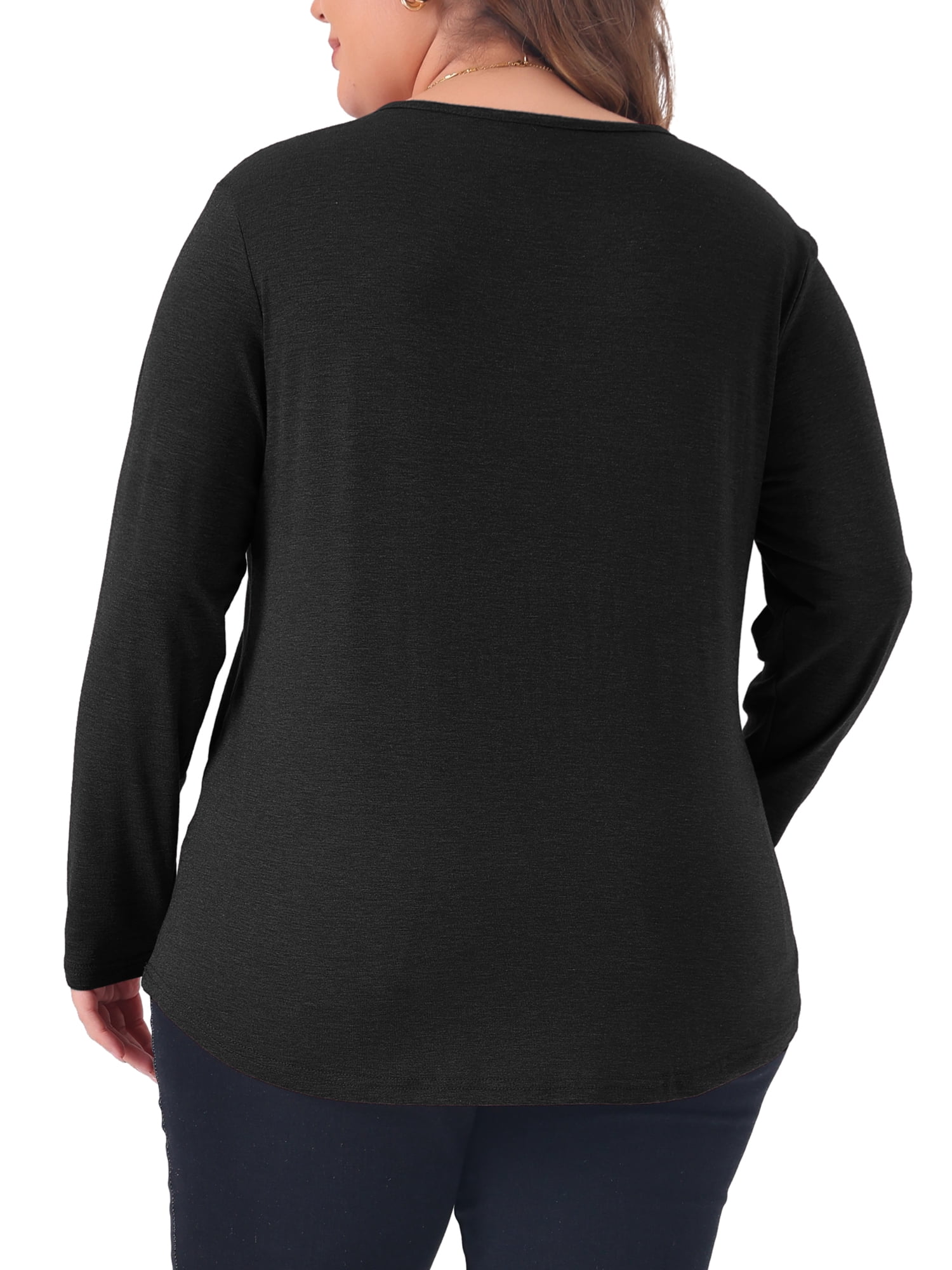 DARING DIVA Women's Plus Tops Pleated Front V Neck Button Blouses 1X Black