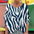 thumbnail image 2 of Women's T-Shirts Linen 3/4 Sleeve Crewneck Strip Printed Casual Dressy Loose Comfy Tunic Tops, 2 of 5